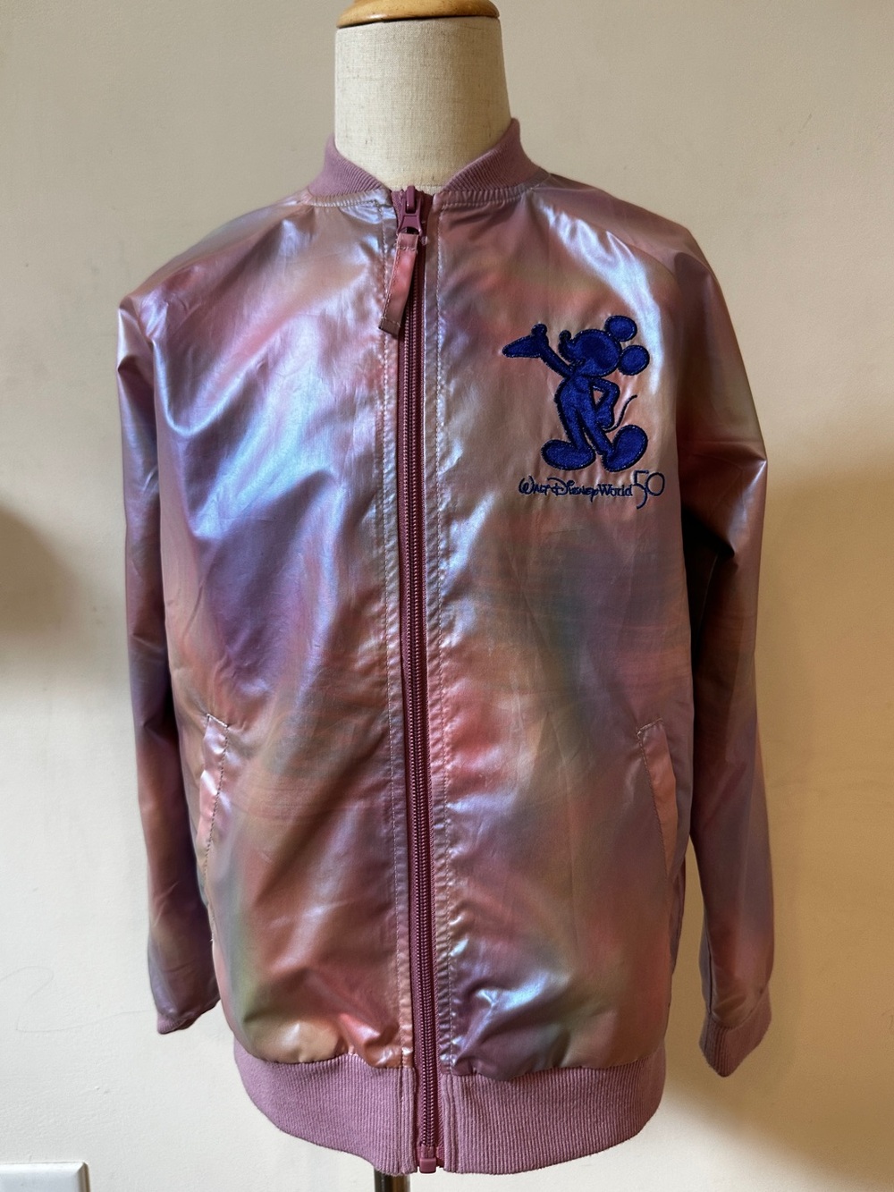Disney 50th Anniversary Kids Iridescent Pink & Purple Bomber Jacket size medium